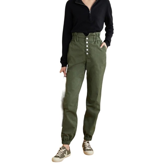 Veronica Beard Tedi Tapered High Rise Paperbag Pants in Army Green Women's 26 - Picture 1 of 9